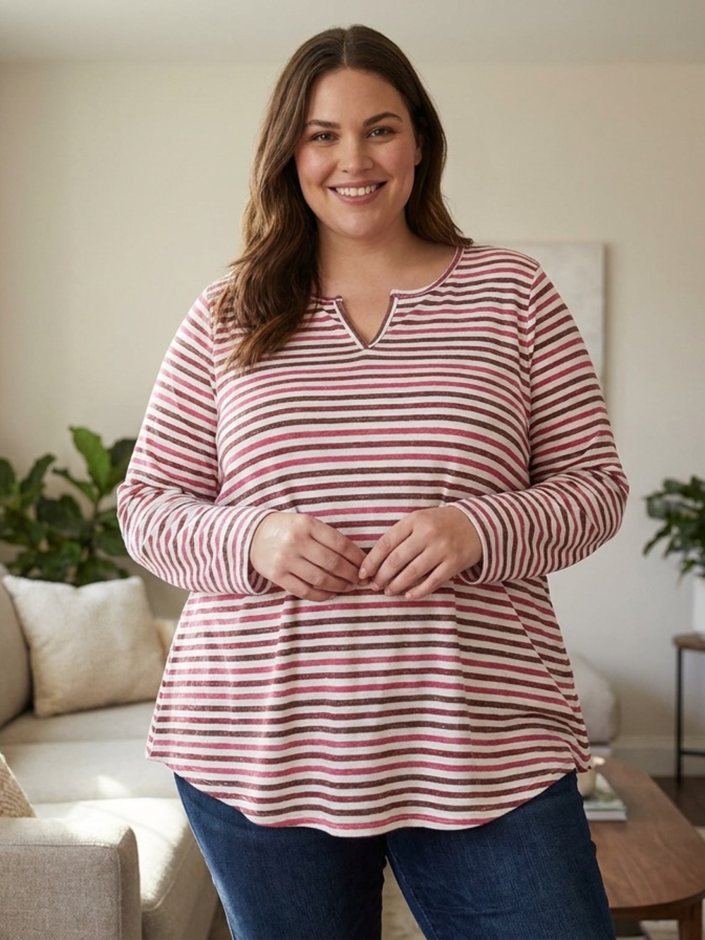 Lane Bryant Long-Sleeve Striped Shirt - Pink & Purple